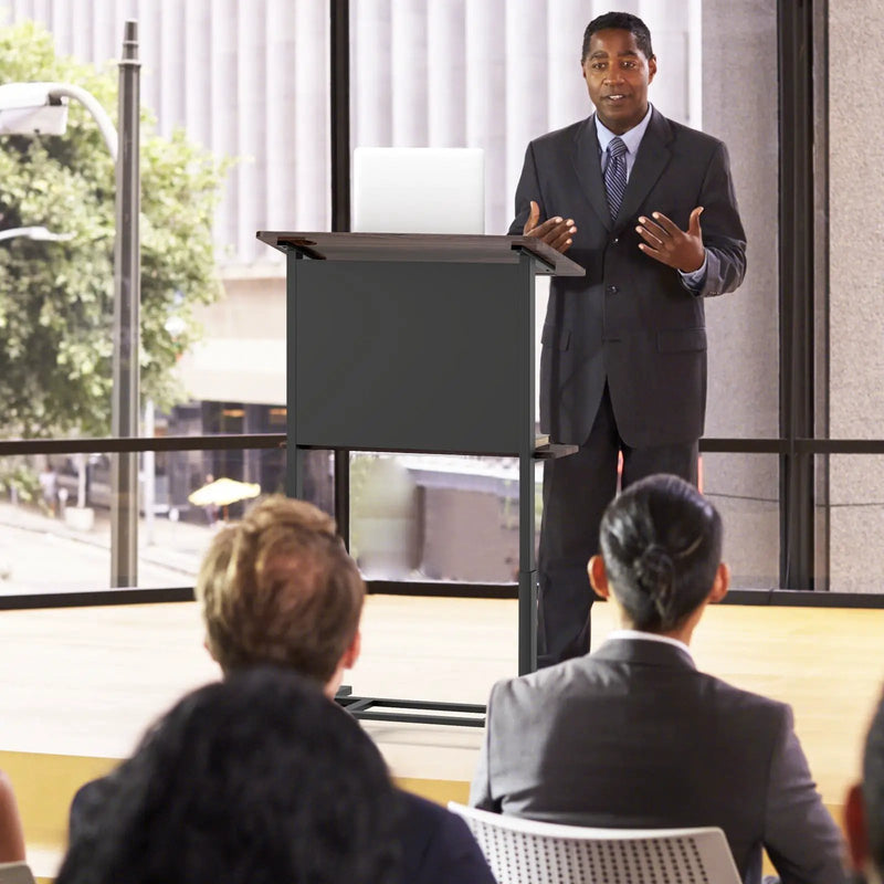 40.5-49 Inch Height Adjustable Rolling Podium Stand Lectern Table-Black by DirectDeals