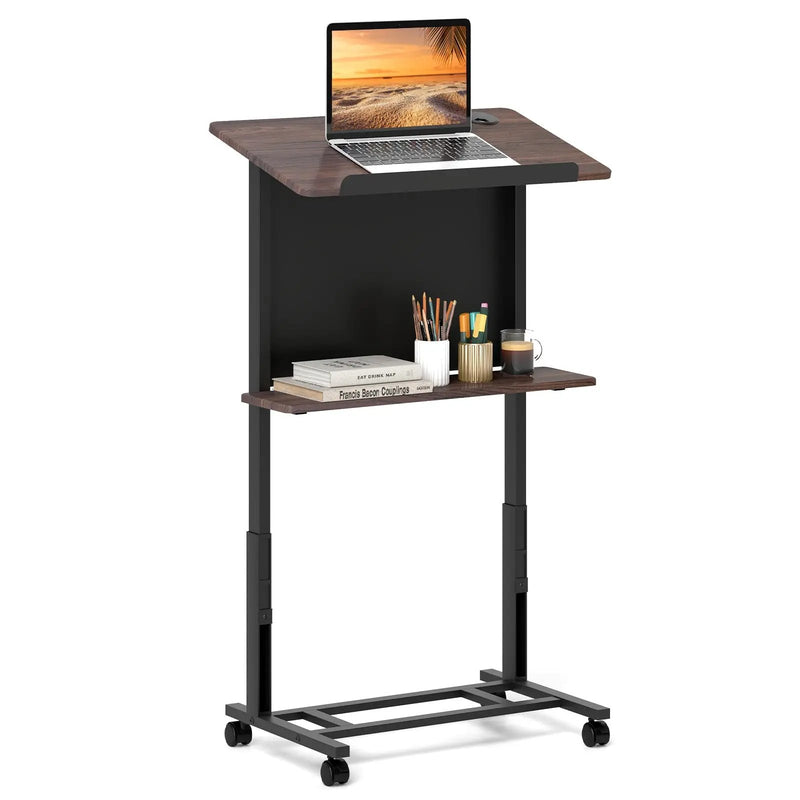 40.5-49 Inch Height Adjustable Rolling Podium Stand Lectern Table-Black by DirectDeals