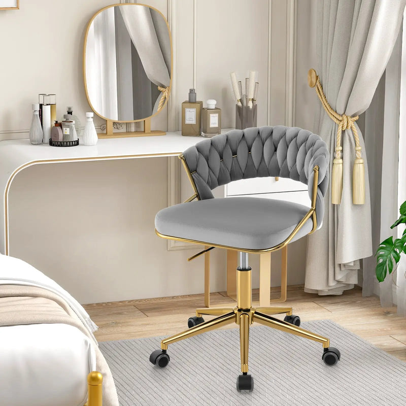 360¬∞ Height Adjustable Swivel Upholstered Desk Computer Chair with Hand-woven Back by DirectDeals