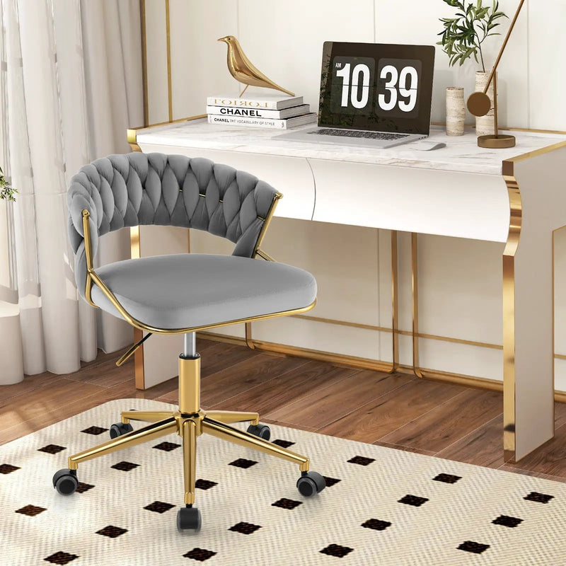 360¬∞ Height Adjustable Swivel Upholstered Desk Computer Chair with Hand-woven Back by DirectDeals