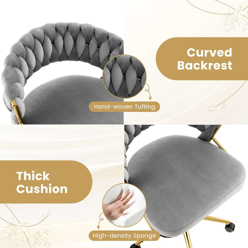 360¬∞ Height Adjustable Swivel Upholstered Desk Computer Chair with Hand-woven Back by DirectDeals