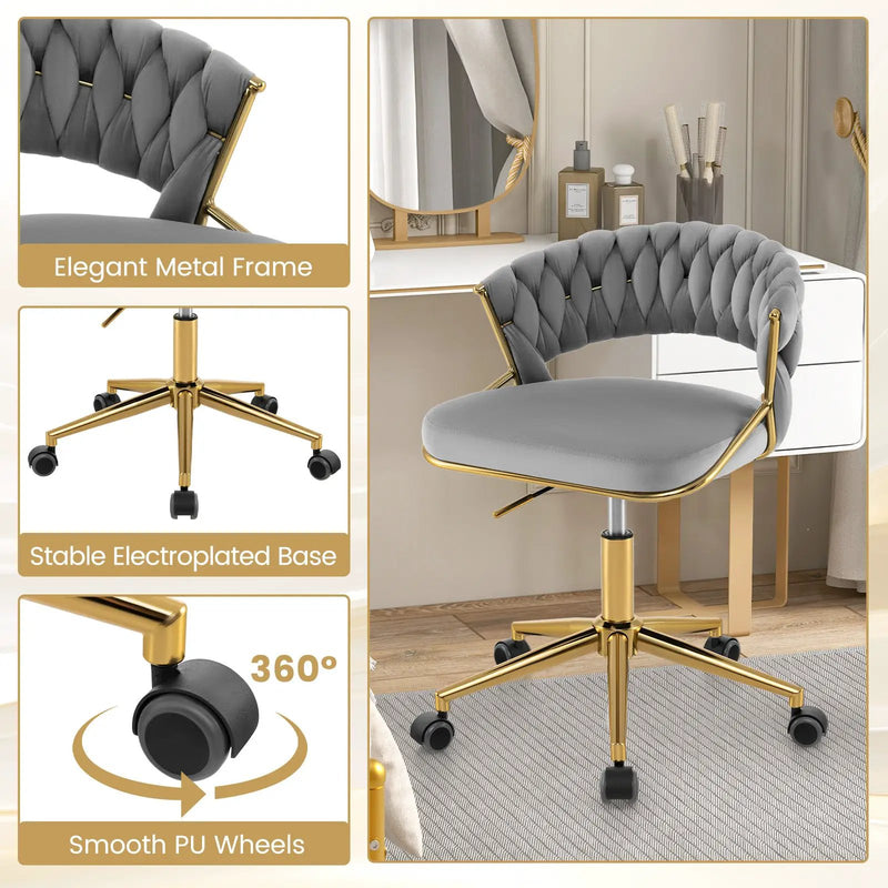 360¬∞ Height Adjustable Swivel Upholstered Desk Computer Chair with Hand-woven Back by DirectDeals
