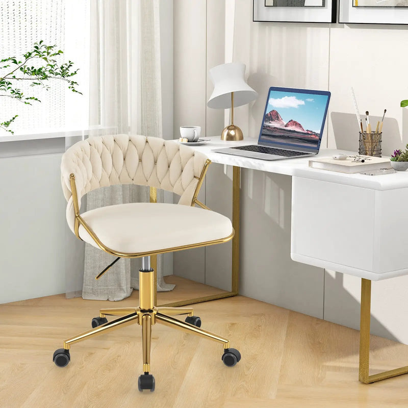 360¬∞ Height Adjustable Swivel Upholstered Desk Computer Chair with Hand-woven Back by DirectDeals