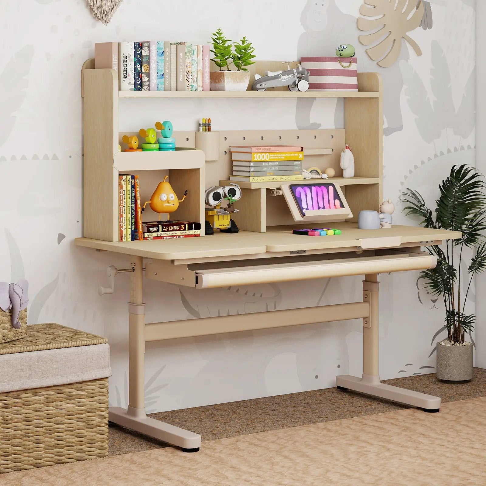 Height Adjustable Writing Table with Tilt Desktop and Retractable Book Stand-Yellow by DirectDeals
