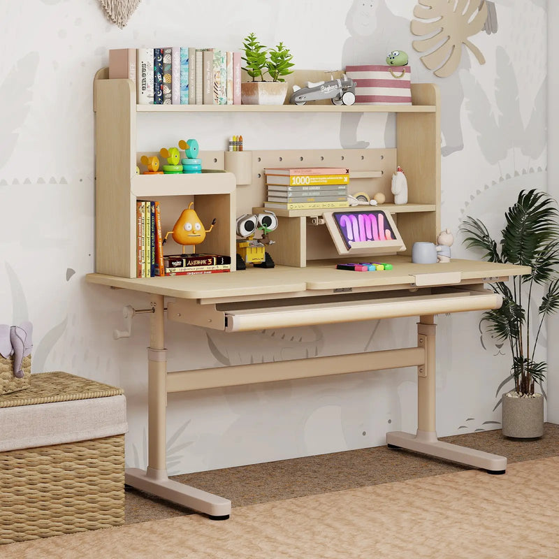 Height Adjustable Writing Table with Tilt Desktop and Retractable Book Stand-Yellow by DirectDeals