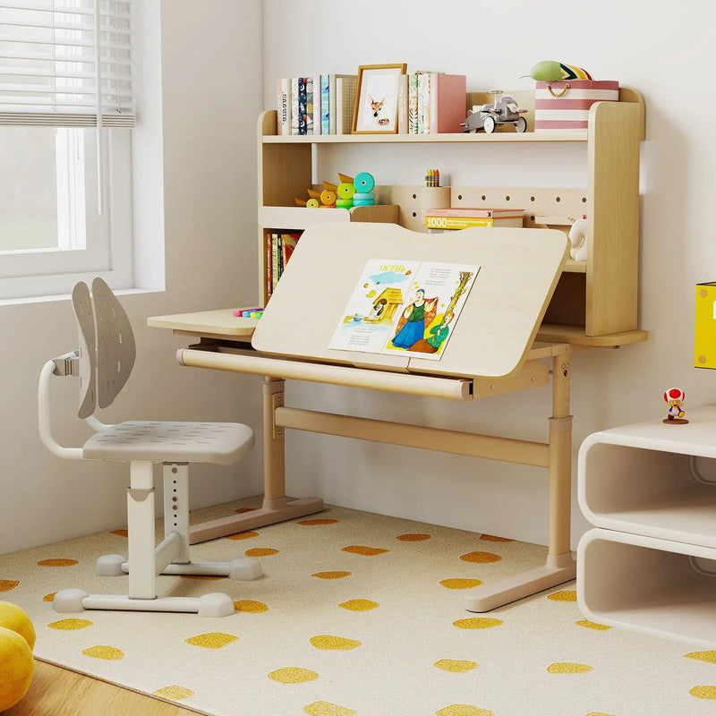Height Adjustable Writing Table with Tilt Desktop and Retractable Book Stand-Yellow by DirectDeals