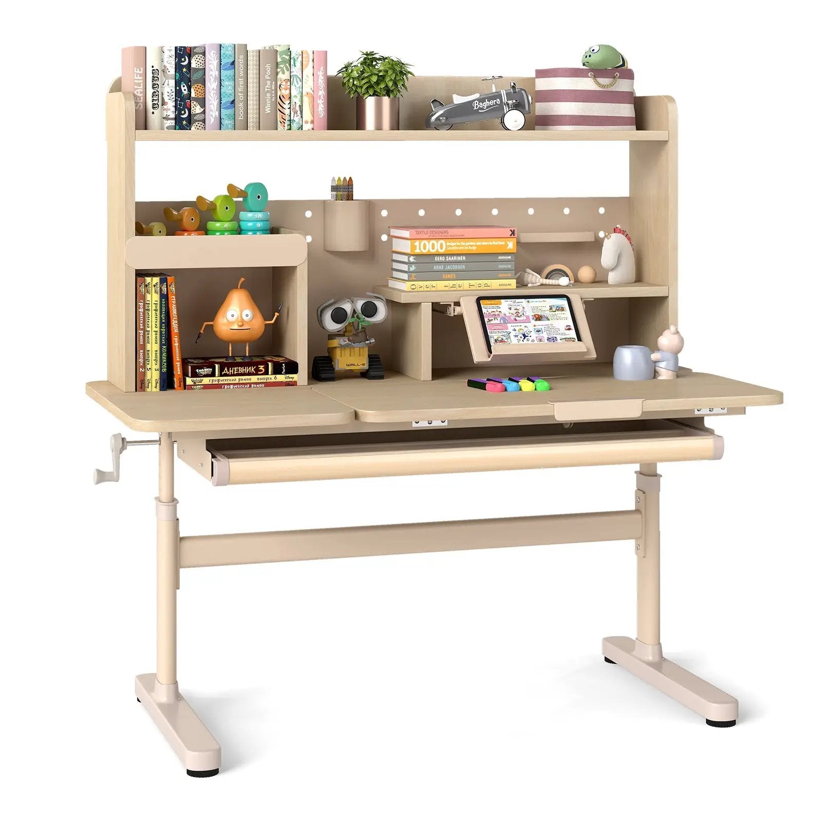 Height Adjustable Writing Table with Tilt Desktop and Retractable Book Stand-Yellow by DirectDeals