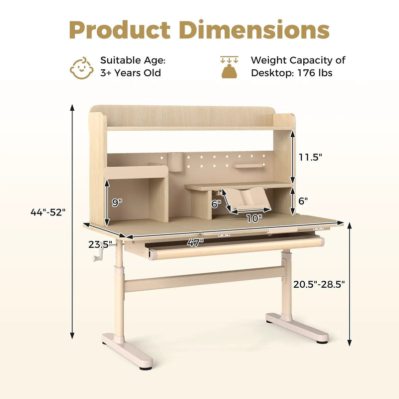 Height Adjustable Writing Table with Tilt Desktop and Retractable Book Stand-Yellow by DirectDeals