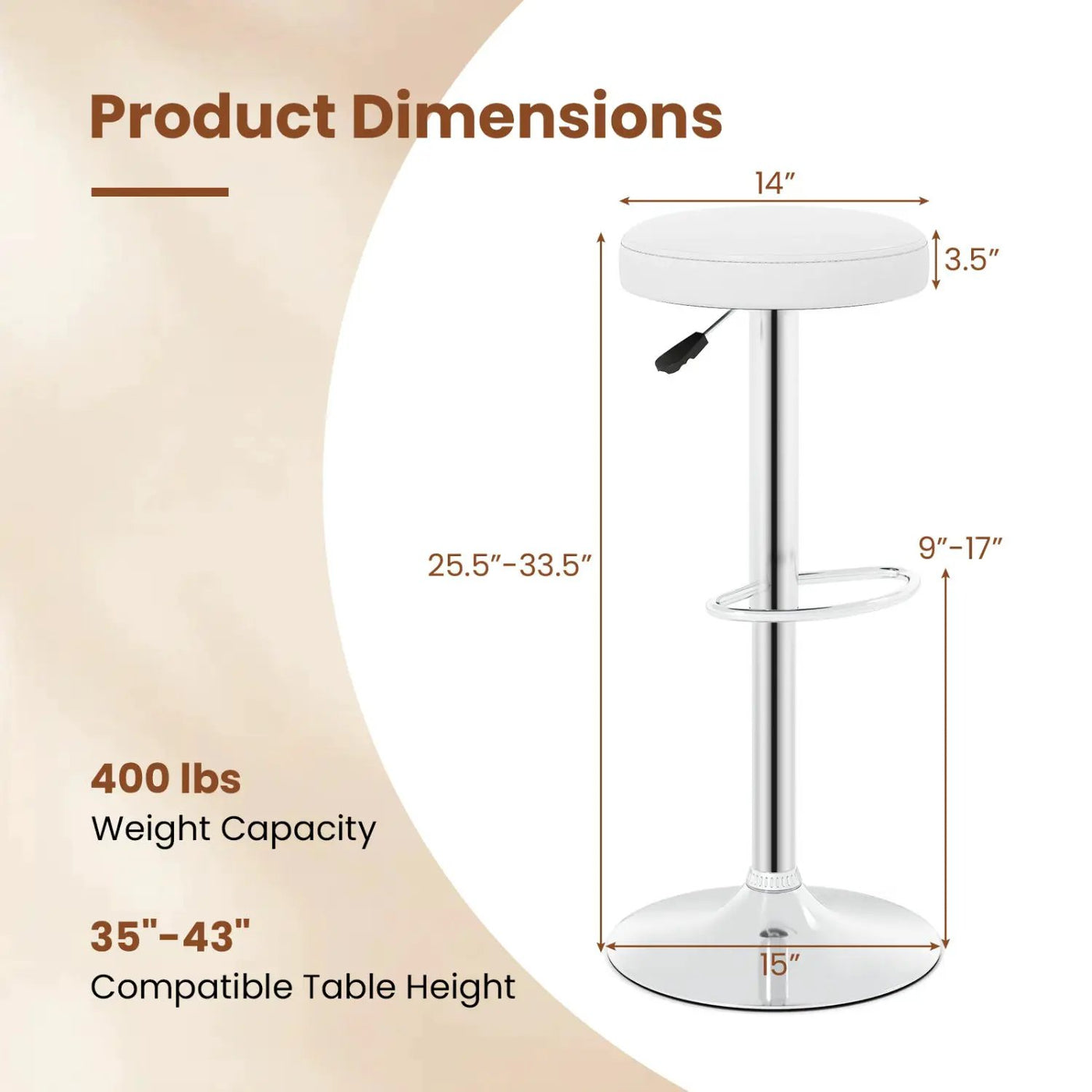 Adjustable Swivel Bar Stool with Footrest, 400 lbs Capacity by DirectDeals