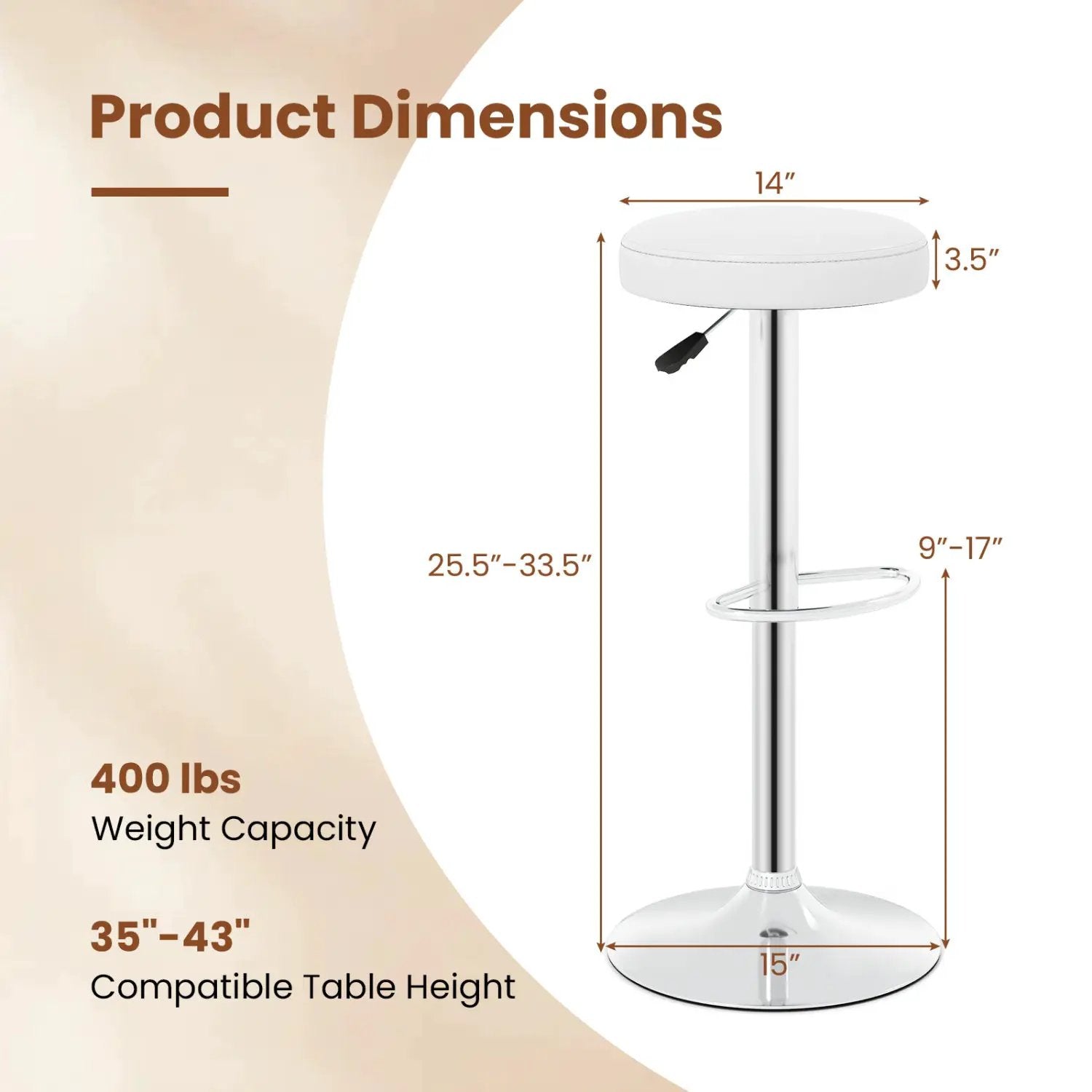 Adjustable Swivel Bar Stool with Footrest, 400 lbs Capacity by DirectDeals