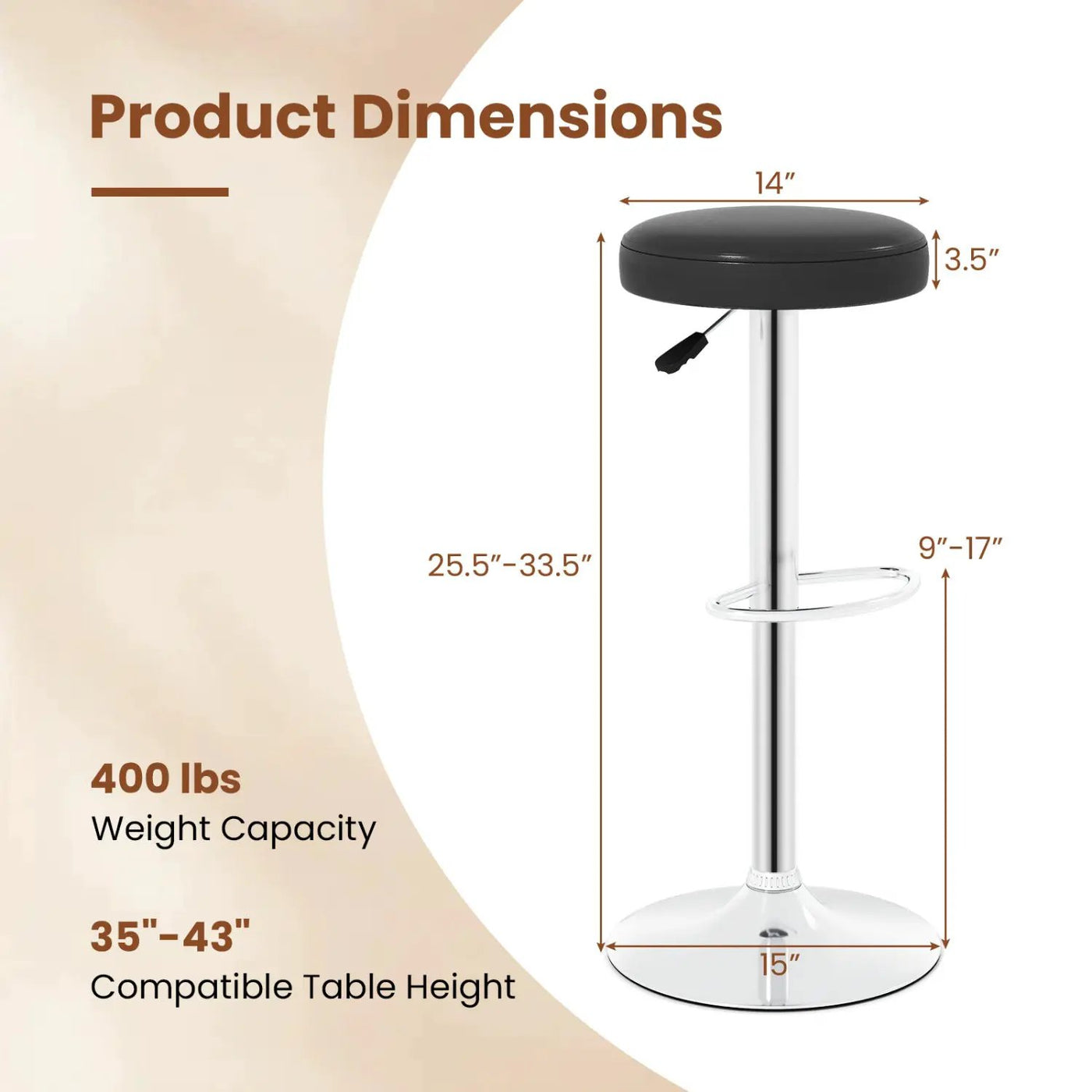 Adjustable Swivel Bar Stool with Footrest, 400 lbs Capacity by DirectDeals