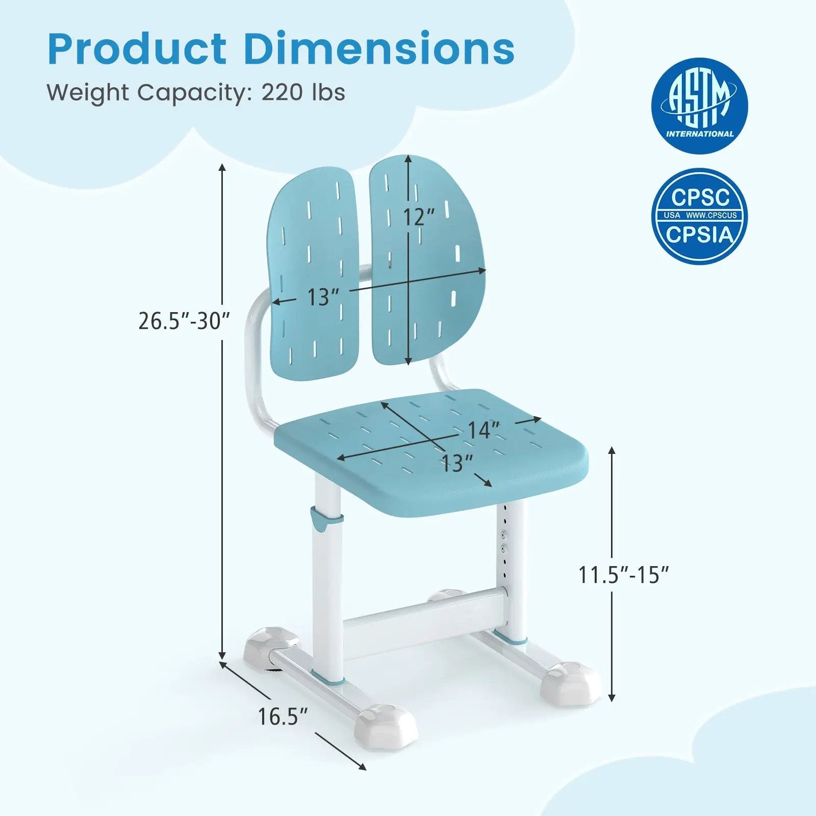 Height-adjustable Kid's Study Chair with Double Back Support and Breathable Seat for 3+ Years Old by DirectDeals
