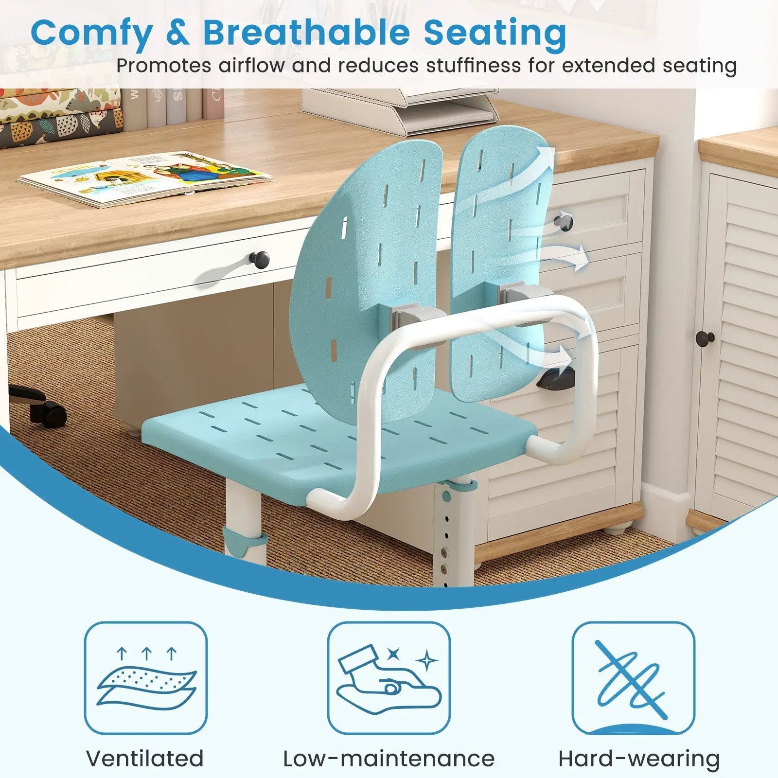 Height-adjustable Kid's Study Chair with Double Back Support and Breathable Seat for 3+ Years Old by DirectDeals