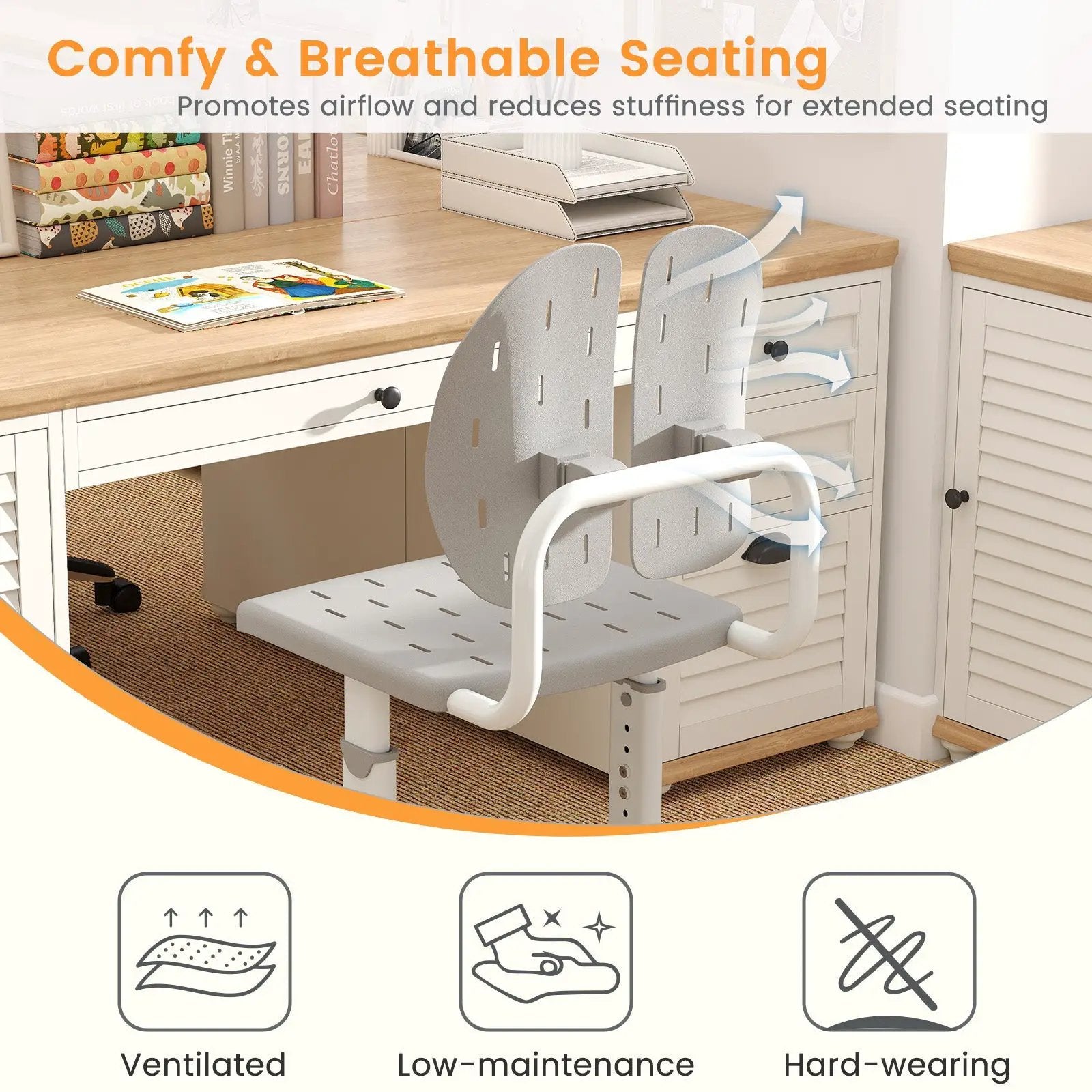 Height-adjustable Kid's Study Chair with Double Back Support and Breathable Seat for 3+ Years Old by DirectDeals