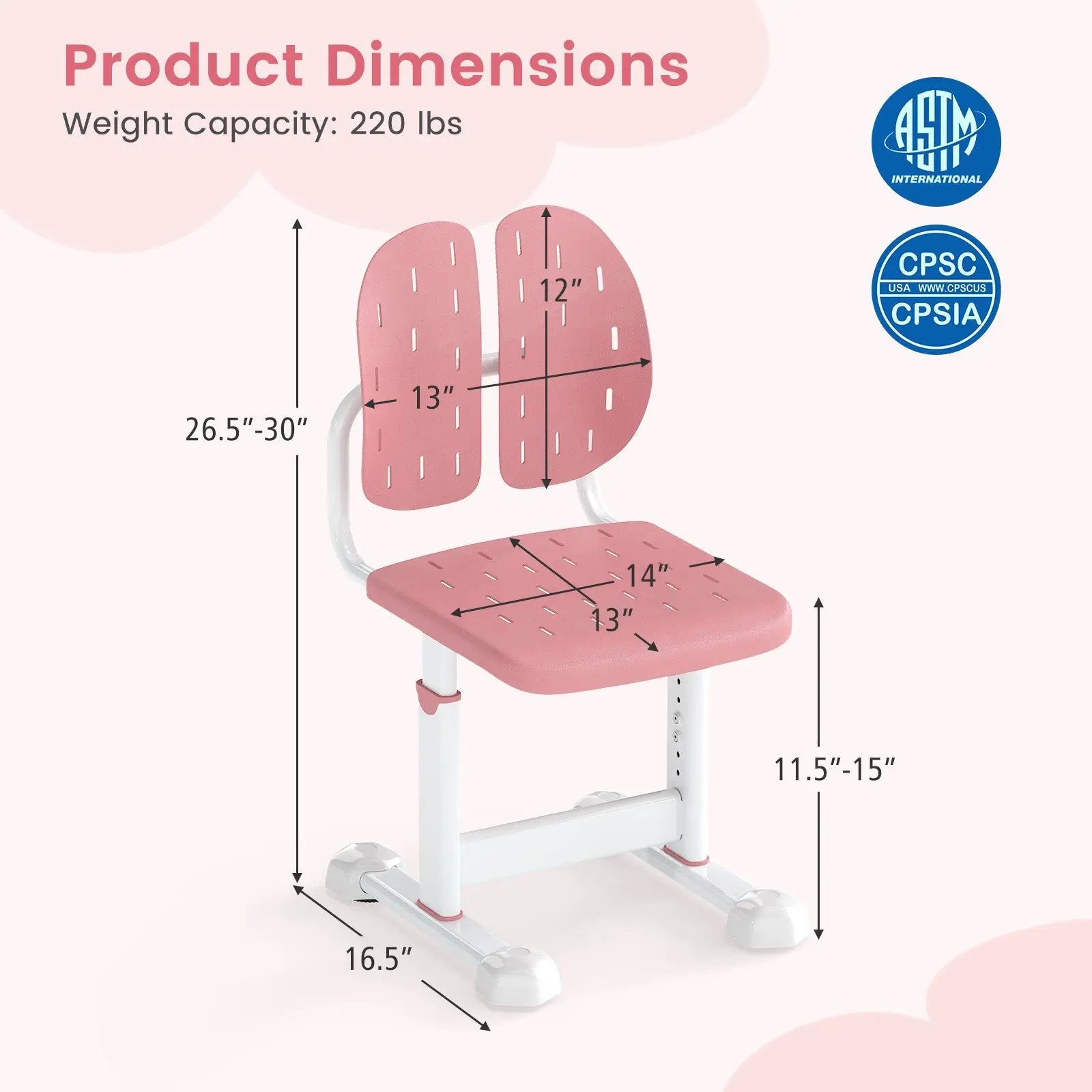 Height-adjustable Kid's Study Chair with Double Back Support and Breathable Seat for 3+ Years Old by DirectDeals