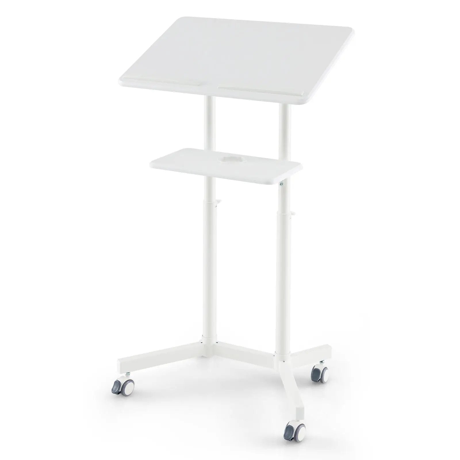 Mobile Lectern Podium Height-adjustable Rolling Laptop Cart with Tilting Top Storage Tray by DirectDeals
