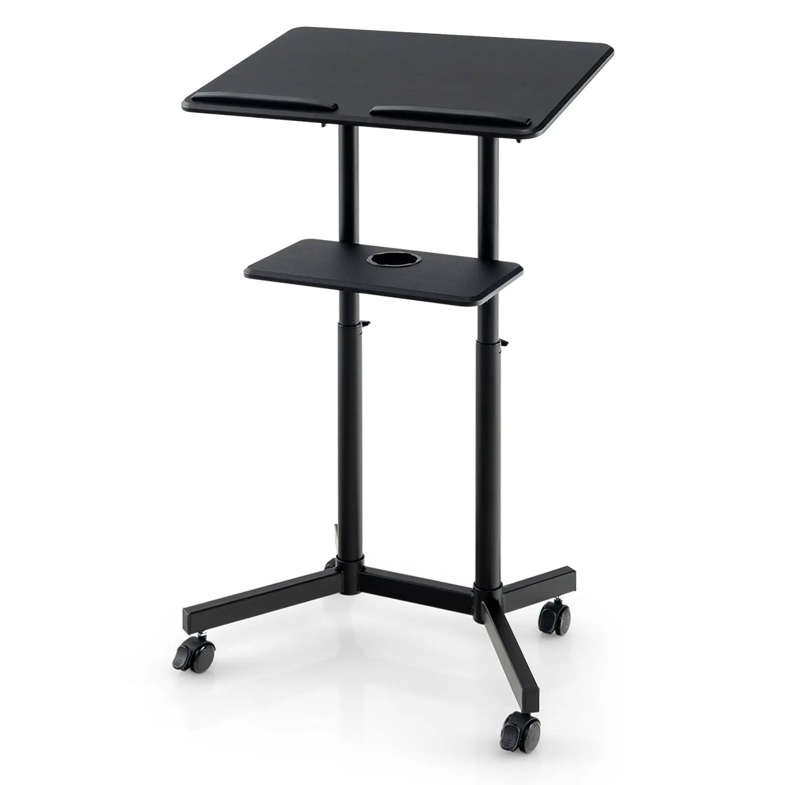 Mobile Lectern Podium Height-adjustable Rolling Laptop Cart with Tilting Top Storage Tray by DirectDeals
