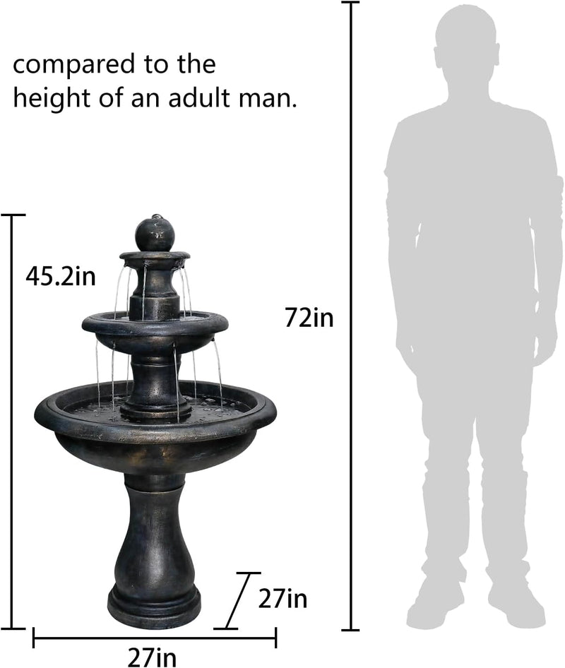 Concrete Antique Black 3 Tier Outdoor Water Fountain, photo 5 of 7