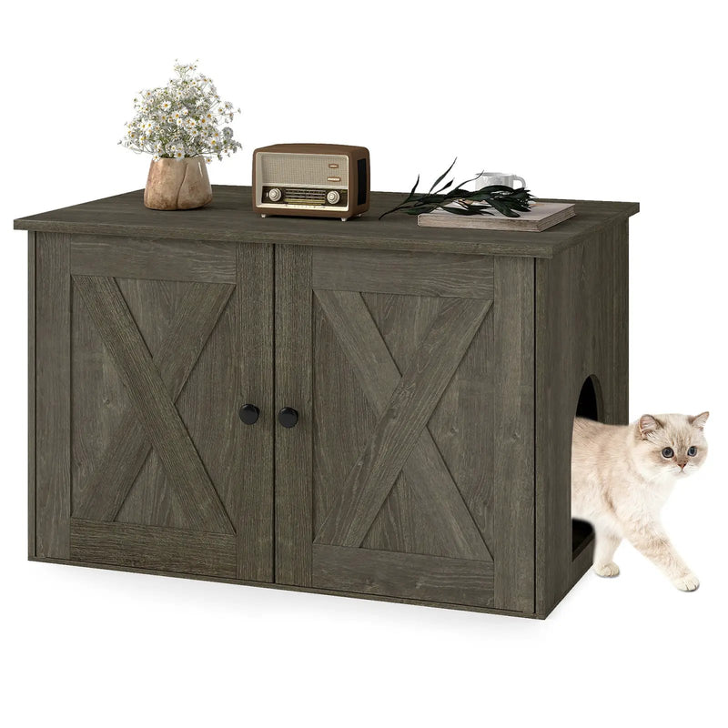 Hidden Cat Litter Box Enclosure Furniture with Divider-Oak by DirectDeals