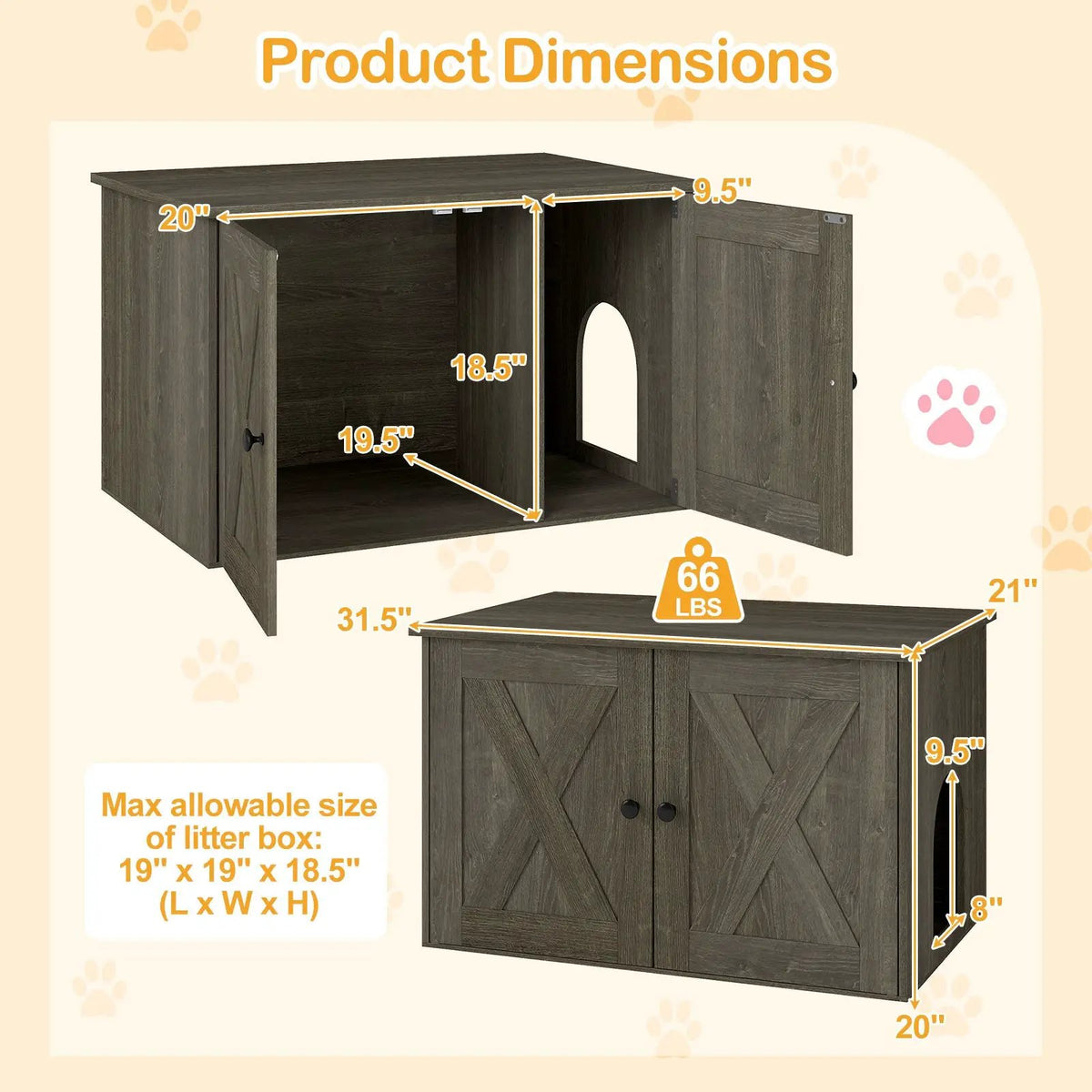 Hidden Cat Litter Box Enclosure Furniture with Divider-Oak, photo 6 of 9