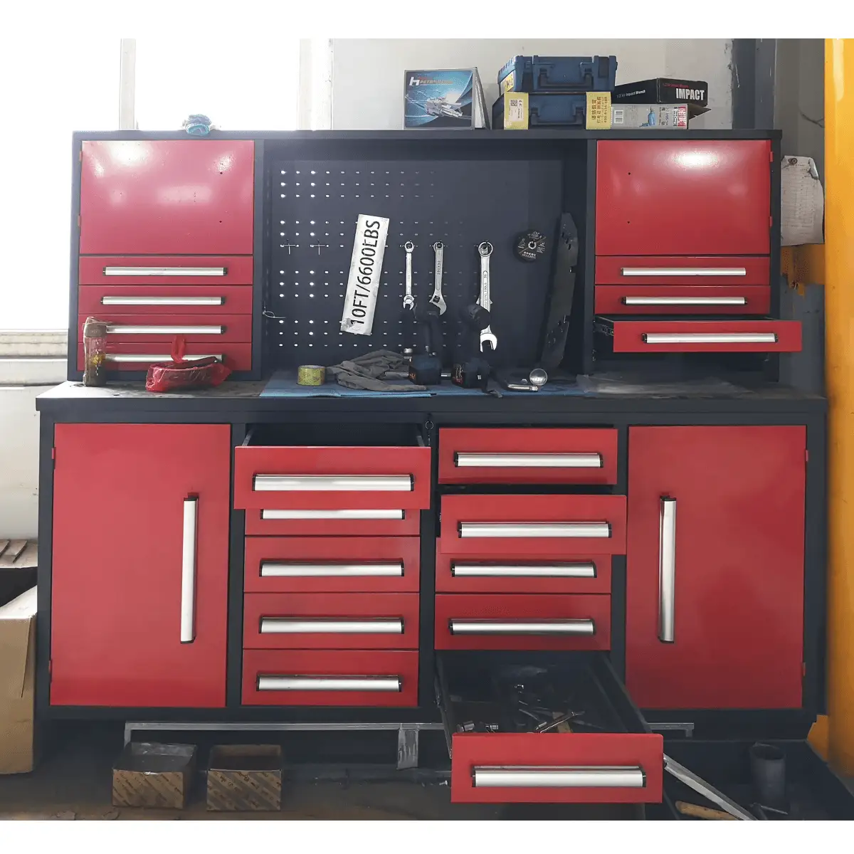 7 ft Garage Workbench Cabinet (18 Drawers & 4 Cabinets & Pegboard) by Chery Industrial