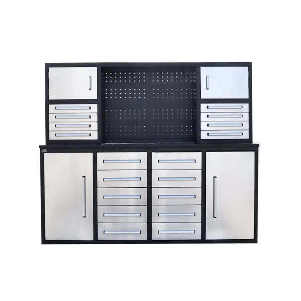 7 ft Garage Workbench Cabinet (18 Drawers & 4 Cabinets & Pegboard)
