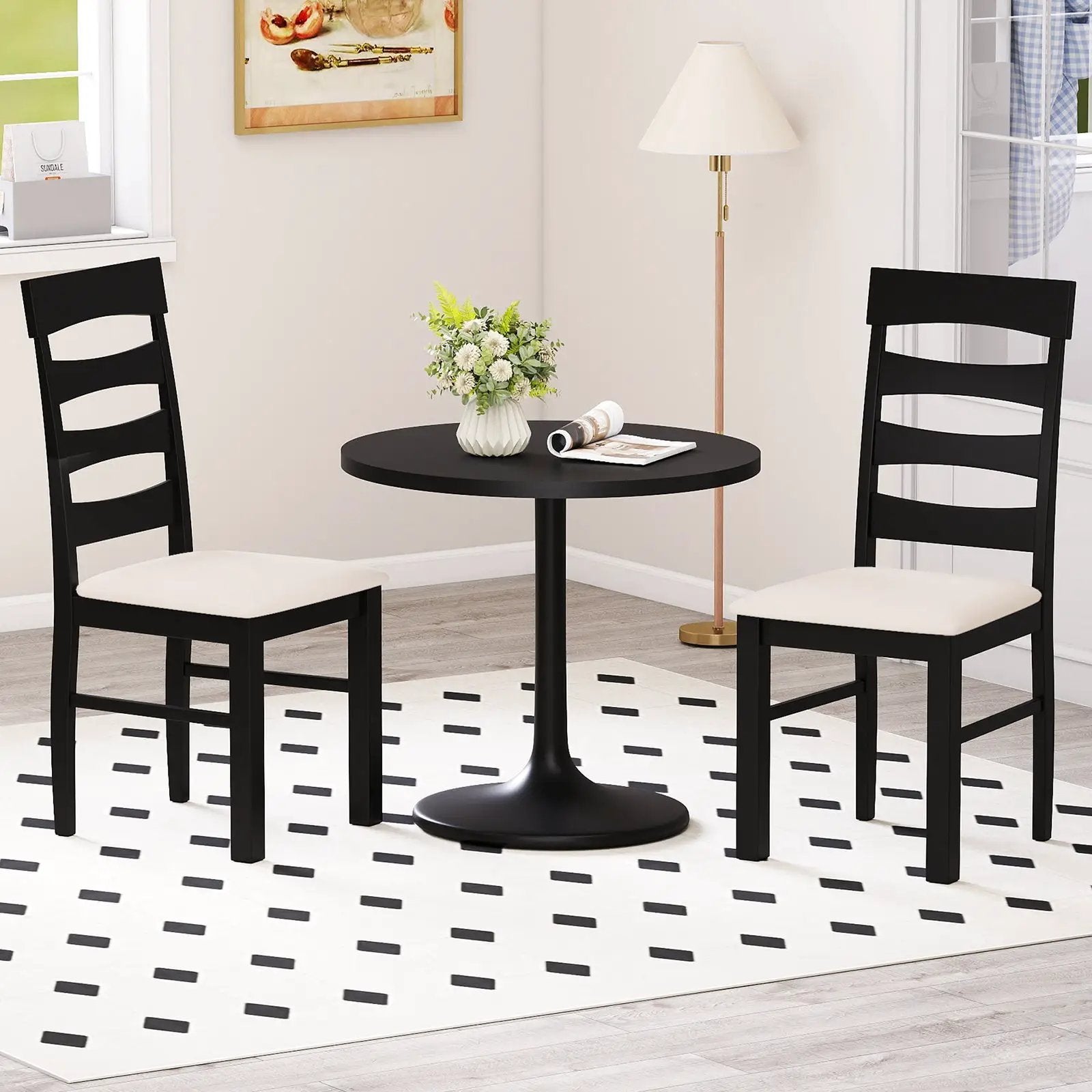 High Back Dining Room Chairs Set of 2 with Padded Seat-Black by DirectDeals