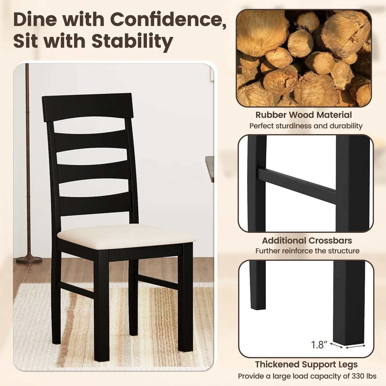High Back Dining Room Chairs Set of 2 with Padded Seat-Black by DirectDeals