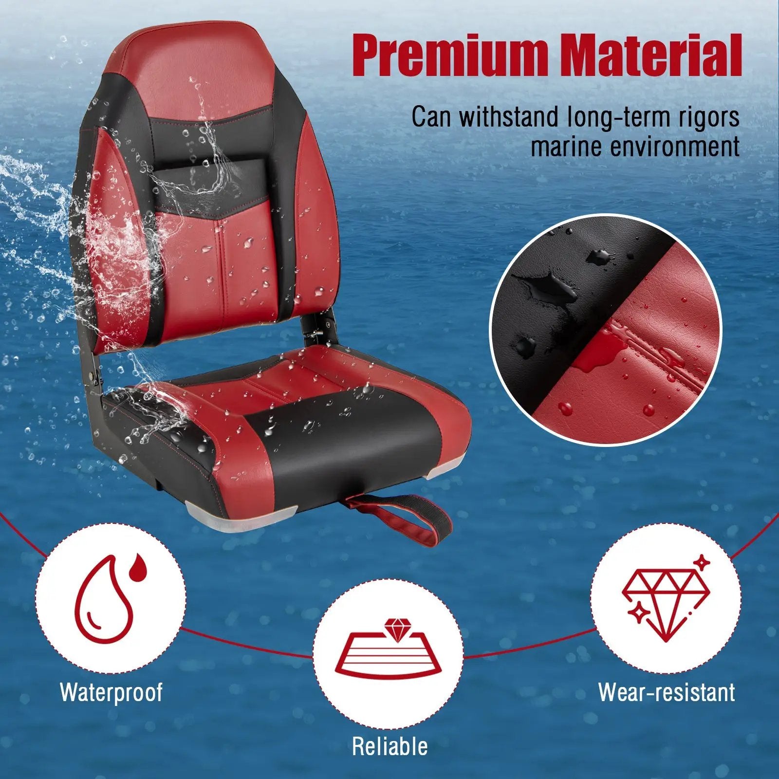 High Back Folding Boat Seat Set with Sponge Cushion-1 Piece by DirectDeals