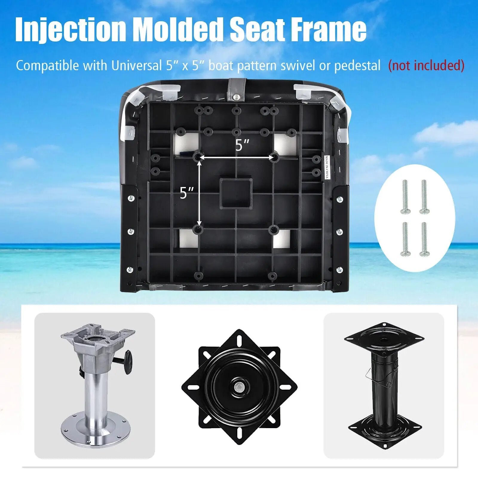 High Back Folding Boat Seats with Black Grey Sponge Cushion and Flexible Hinges by DirectDeals