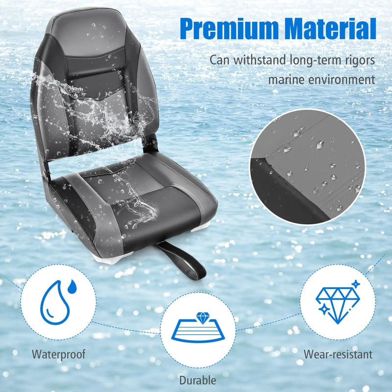 High Back Folding Boat Seats with Black Grey Sponge Cushion and Flexible Hinges by DirectDeals