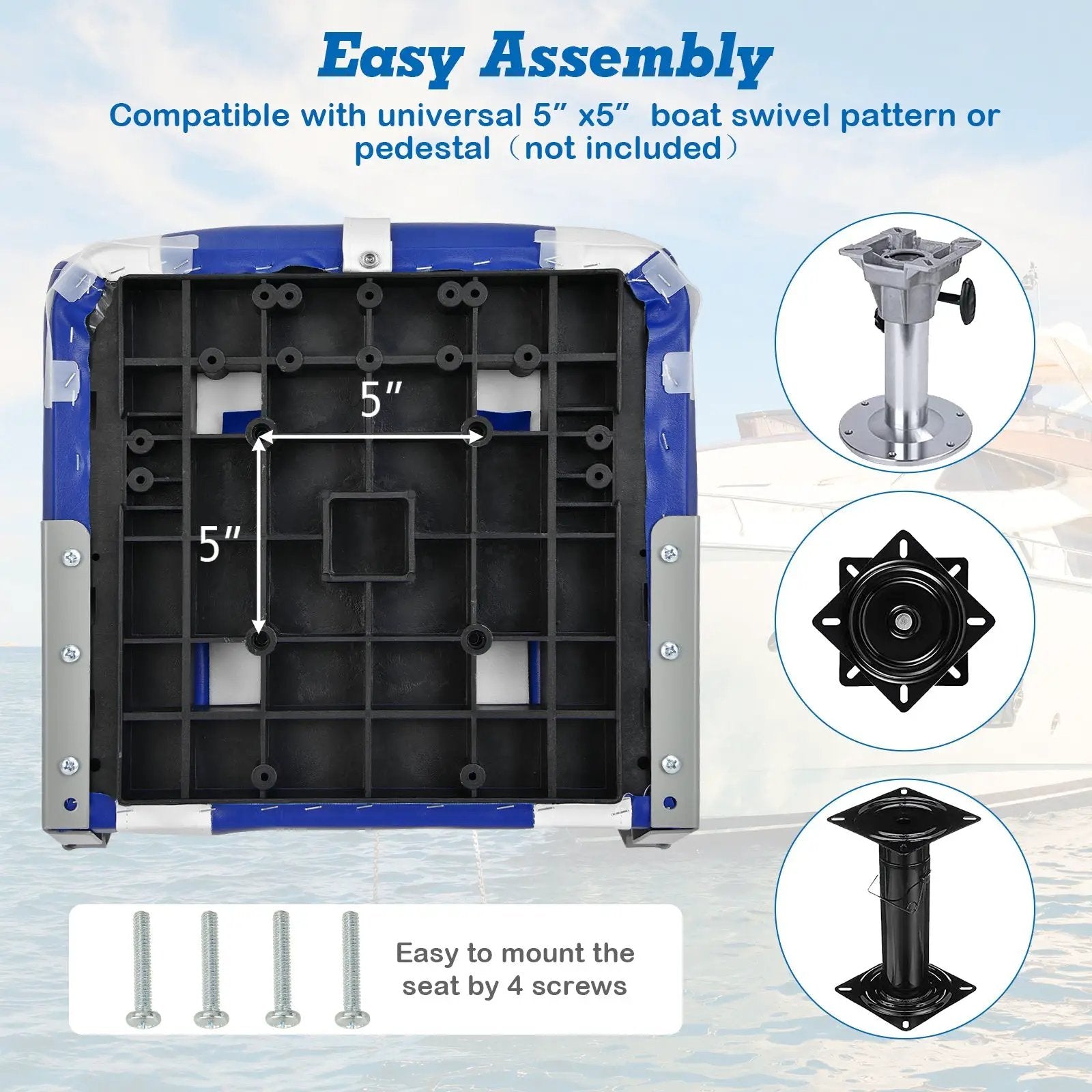 High Back Folding Boat Seat with Blue White Sponge Cushion and Flexible Hinges-Blue by DirectDeals