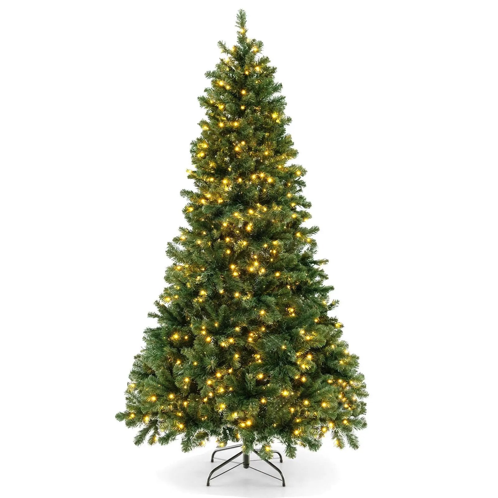 6/7/8 Feet Hinged Christmas Tree with PVC Branch Tips Warm White LED Lights by DirectDeals