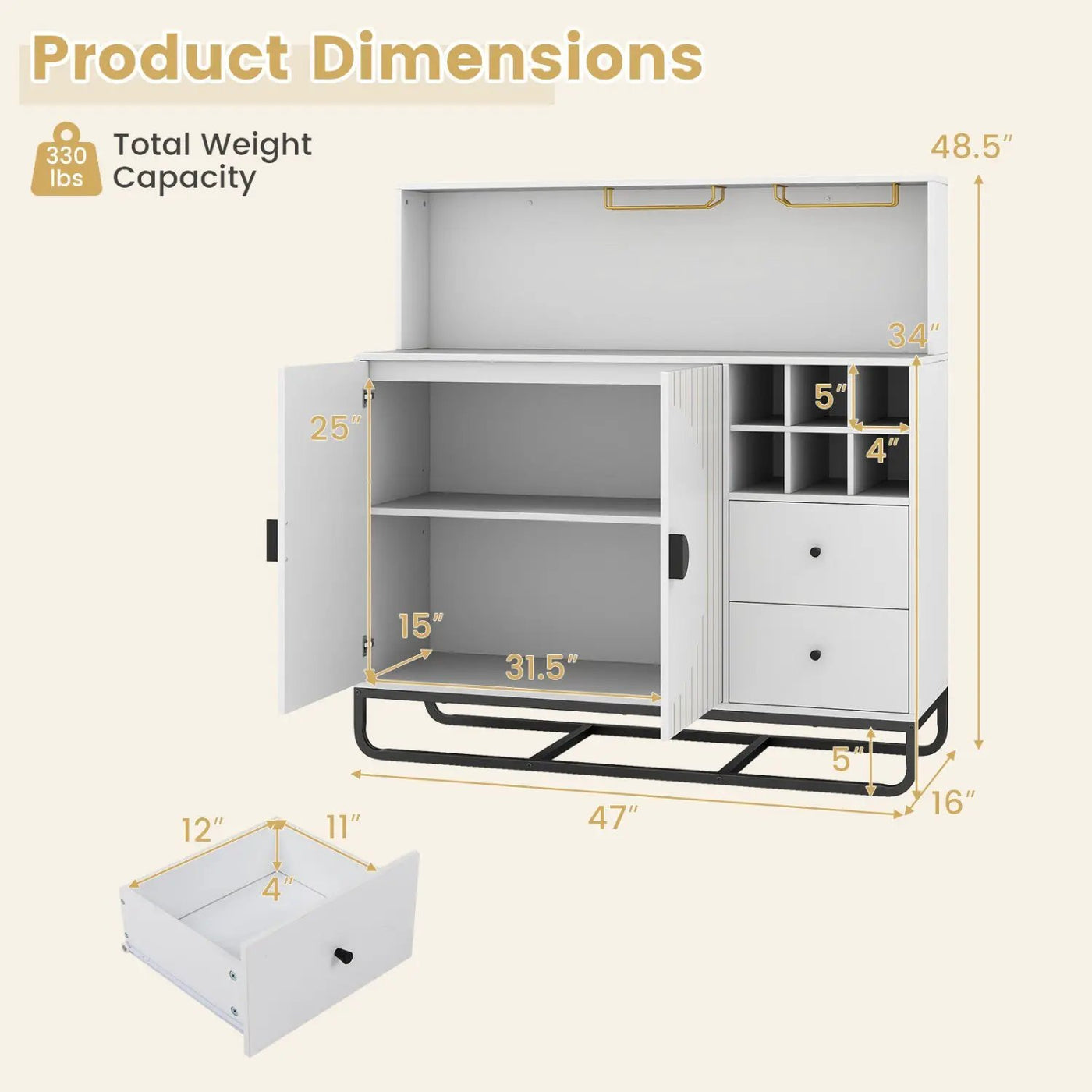 Bar Cabinet with Wine Rack and Glass Holder - 47" Wide by DirectDeals