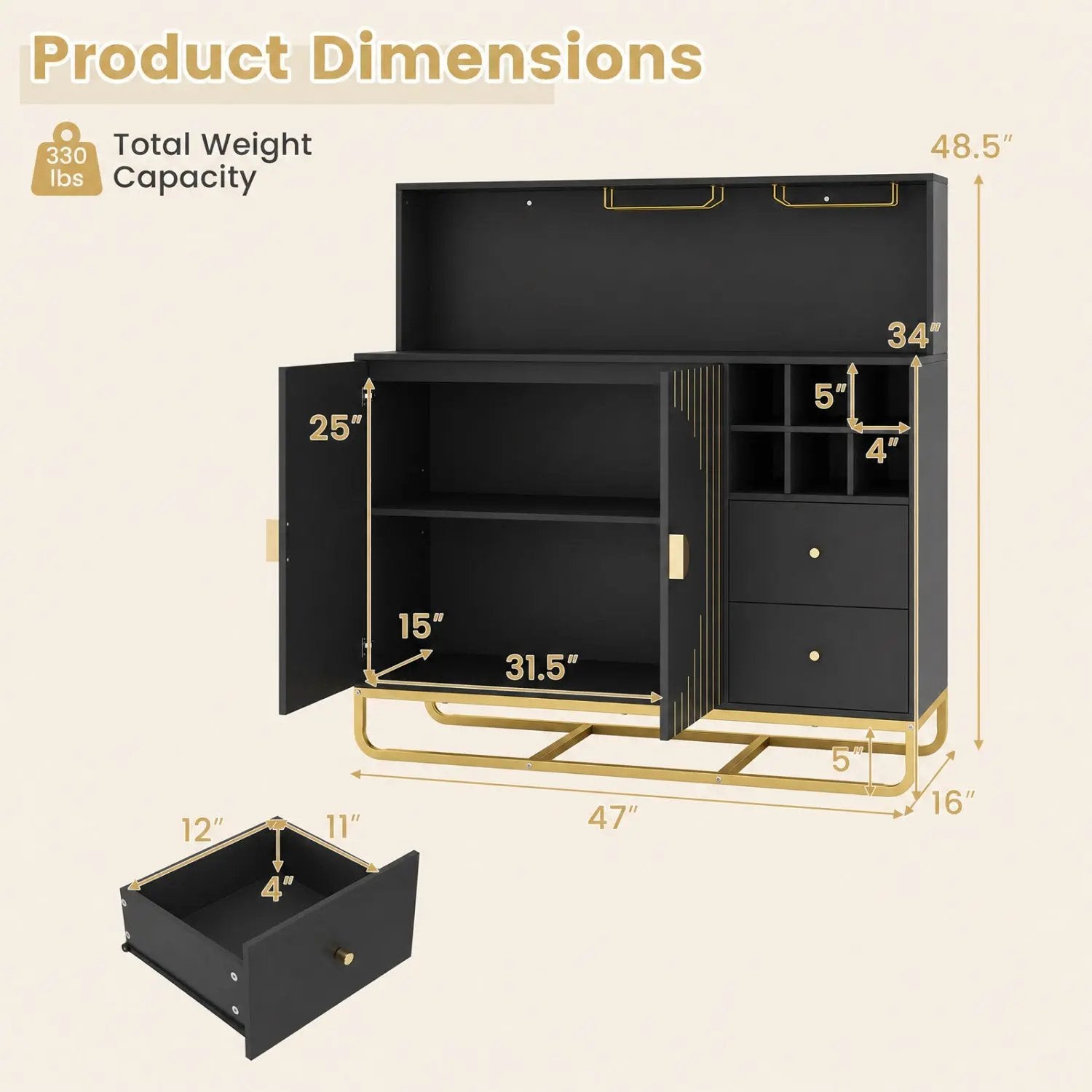 Bar Cabinet with Wine Rack and Glass Holder - 47" Wide by DirectDeals