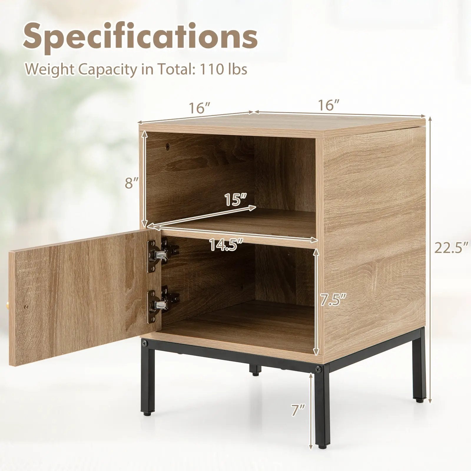 Home Boho Style Accent Table with Open Shelf and 1 Door Cabinet-Natural by DirectDeals