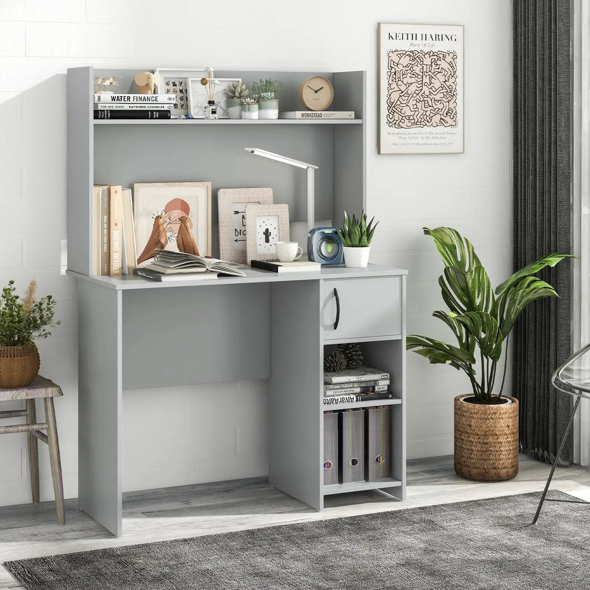 Home Office Desk with Raised Display Shelf and 2 Open Shelves, photo 2 of 9