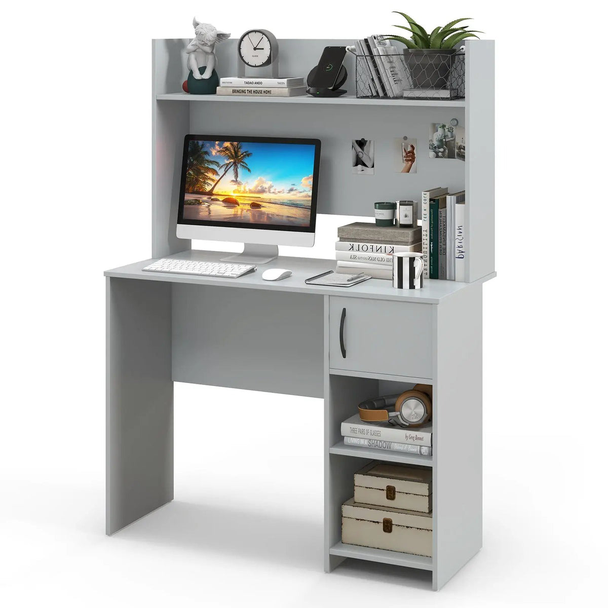 Home Office Desk with Raised Display Shelf and 2 Open Shelves, photo 4 of 9