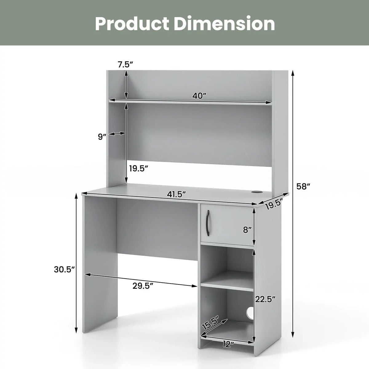 Home Office Desk with Raised Display Shelf and 2 Open Shelves, photo 5 of 9