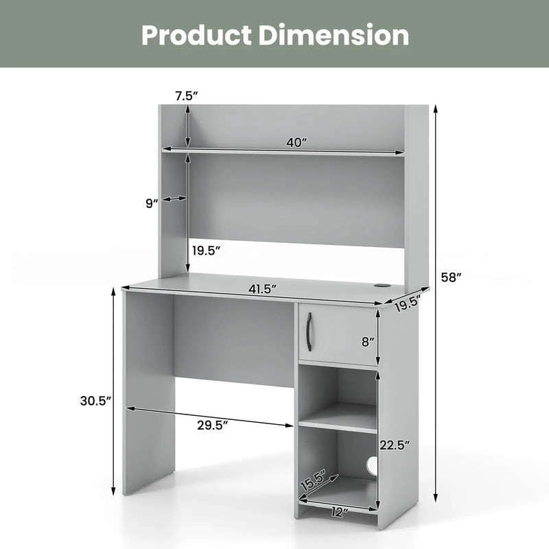 Home Office Desk with Raised Display Shelf and 2 Open Shelves by DirectDeals