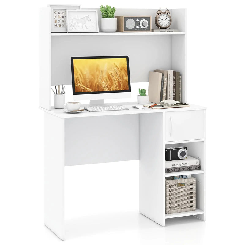 Home Office Desk with Raised Display Shelf and 2 Open Shelves by DirectDeals