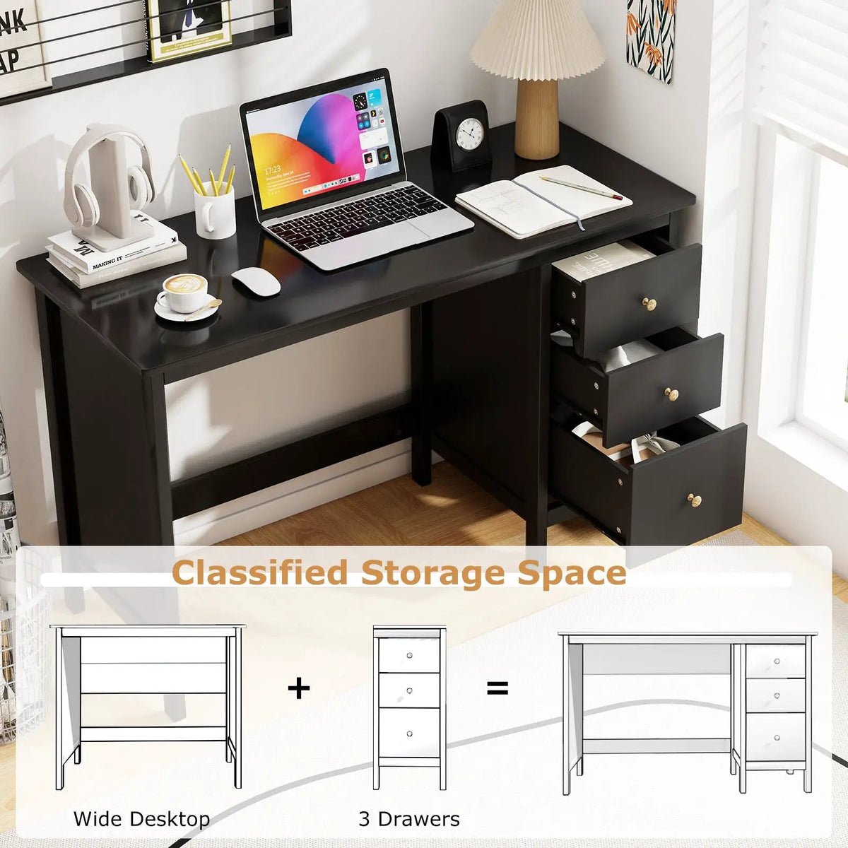 3-Drawer Home Office Study Computer Desk with Spacious Desktop, photo 8 of 10