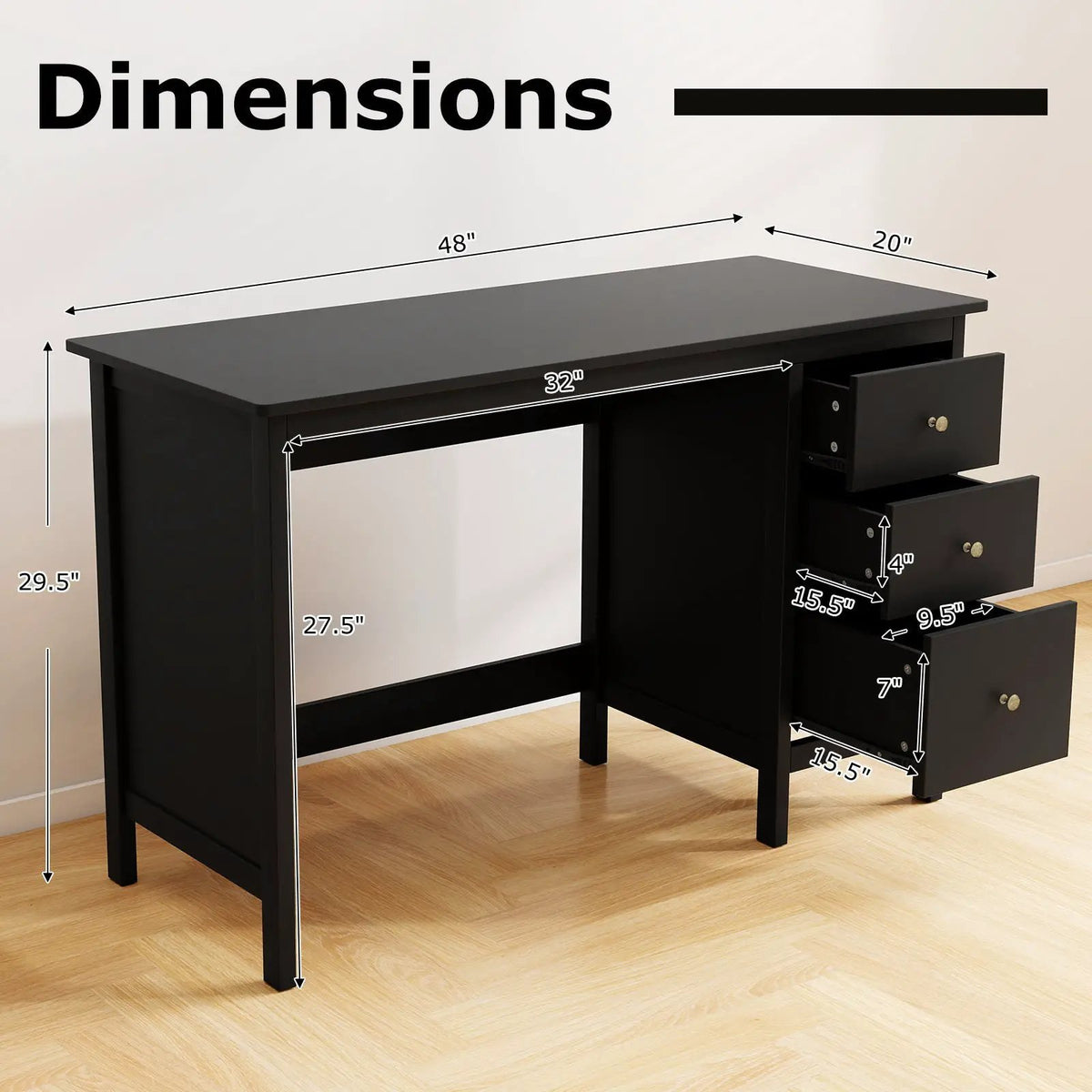 3-Drawer Home Office Study Computer Desk with Spacious Desktop, photo 5 of 10