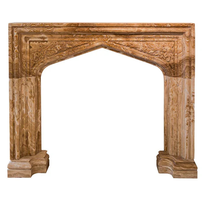 Honey Onyx Translucent Natural Stone French Villa Style Hand-carved Fireplace Surround (W)6" (L)57" (H)52" by GobekDesign