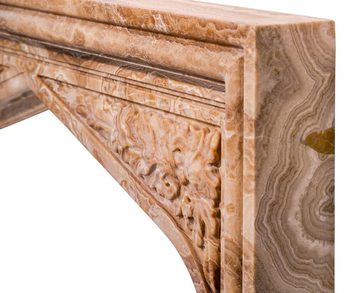 Honey Onyx Translucent Natural Stone French Villa Style Hand-carved Fireplace Surround (W)6" (L)57" (H)52" by GobekDesign