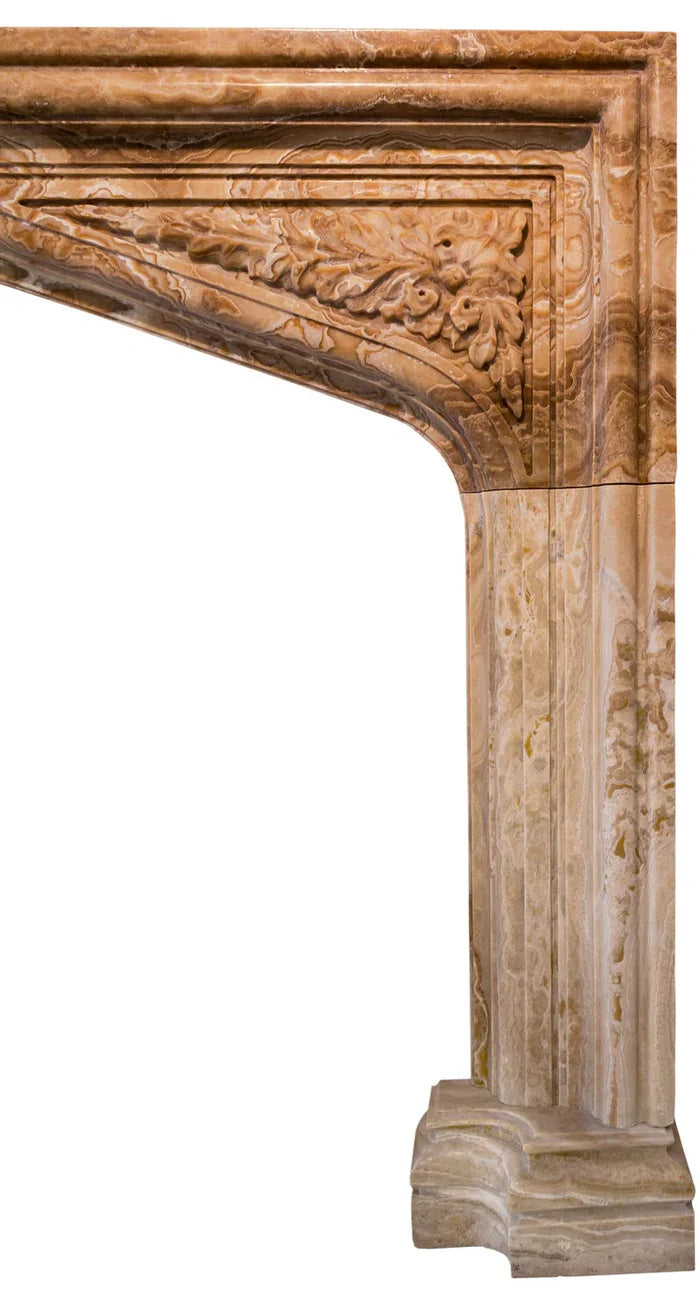 Honey Onyx Translucent Natural Stone French Villa Style Hand-carved Fireplace Surround (W)6" (L)57" (H)52" by GobekDesign