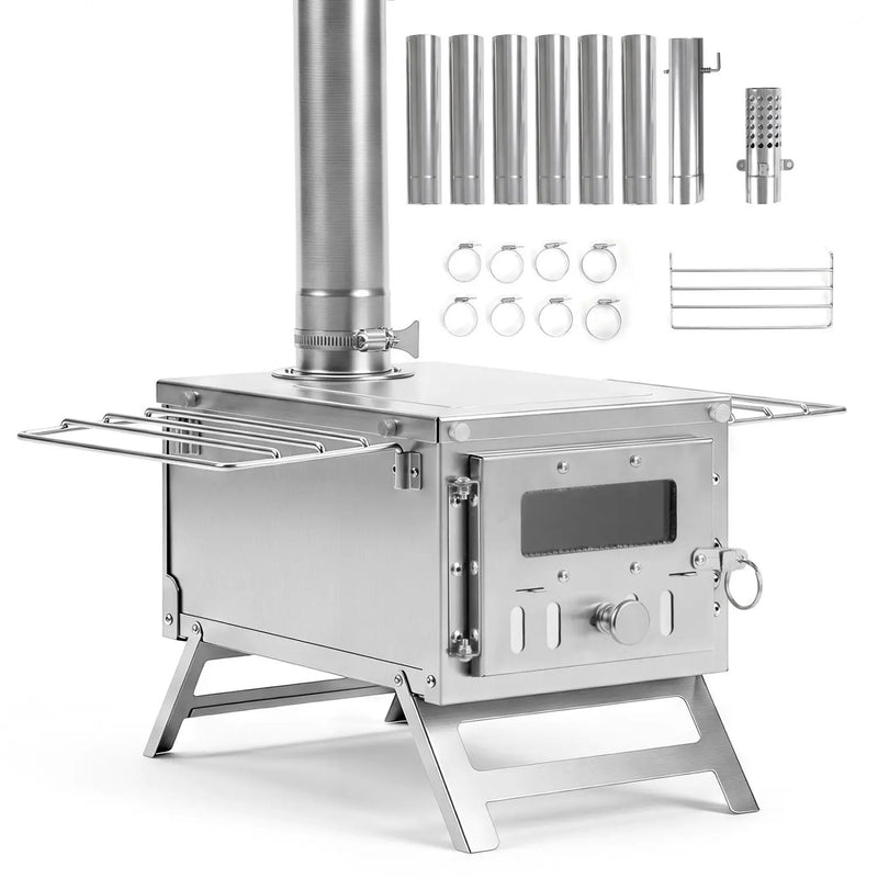 Portable Wood Burning Tent Stove with 7 Chimney Pipes by DirectDeals