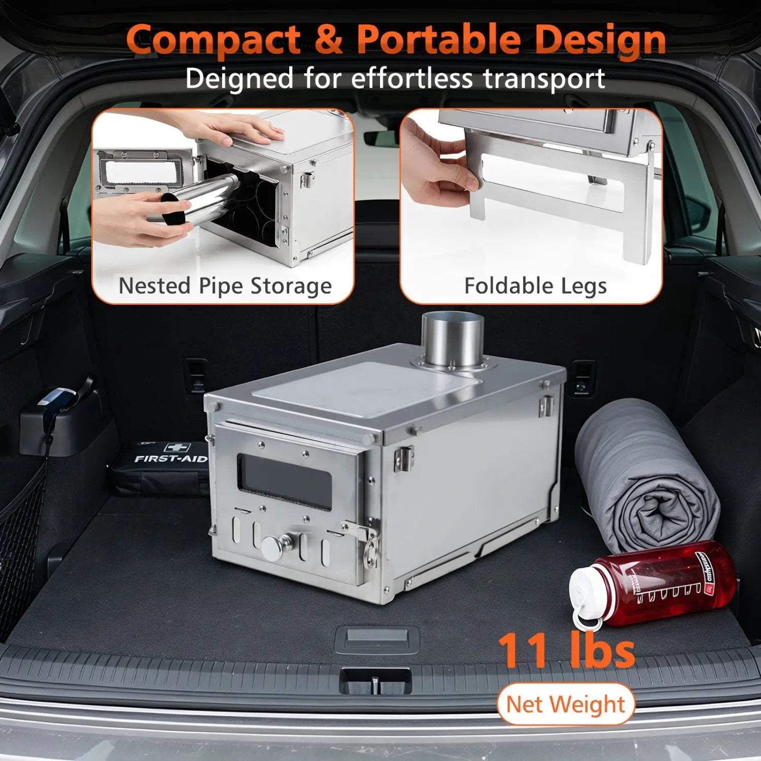 Portable Wood Burning Tent Stove with 7 Chimney Pipes by DirectDeals