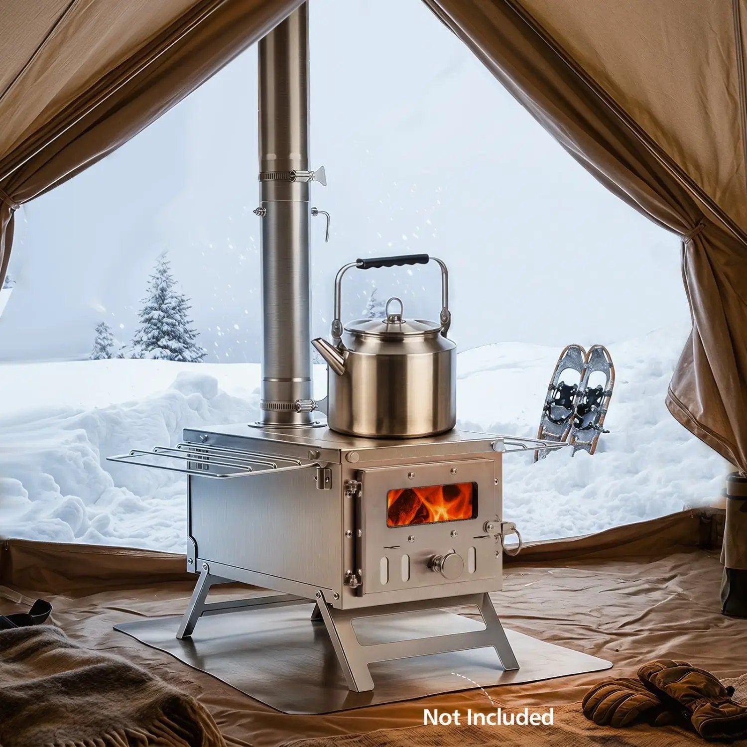 Portable Wood Burning Tent Stove with 7 Chimney Pipes by DirectDeals