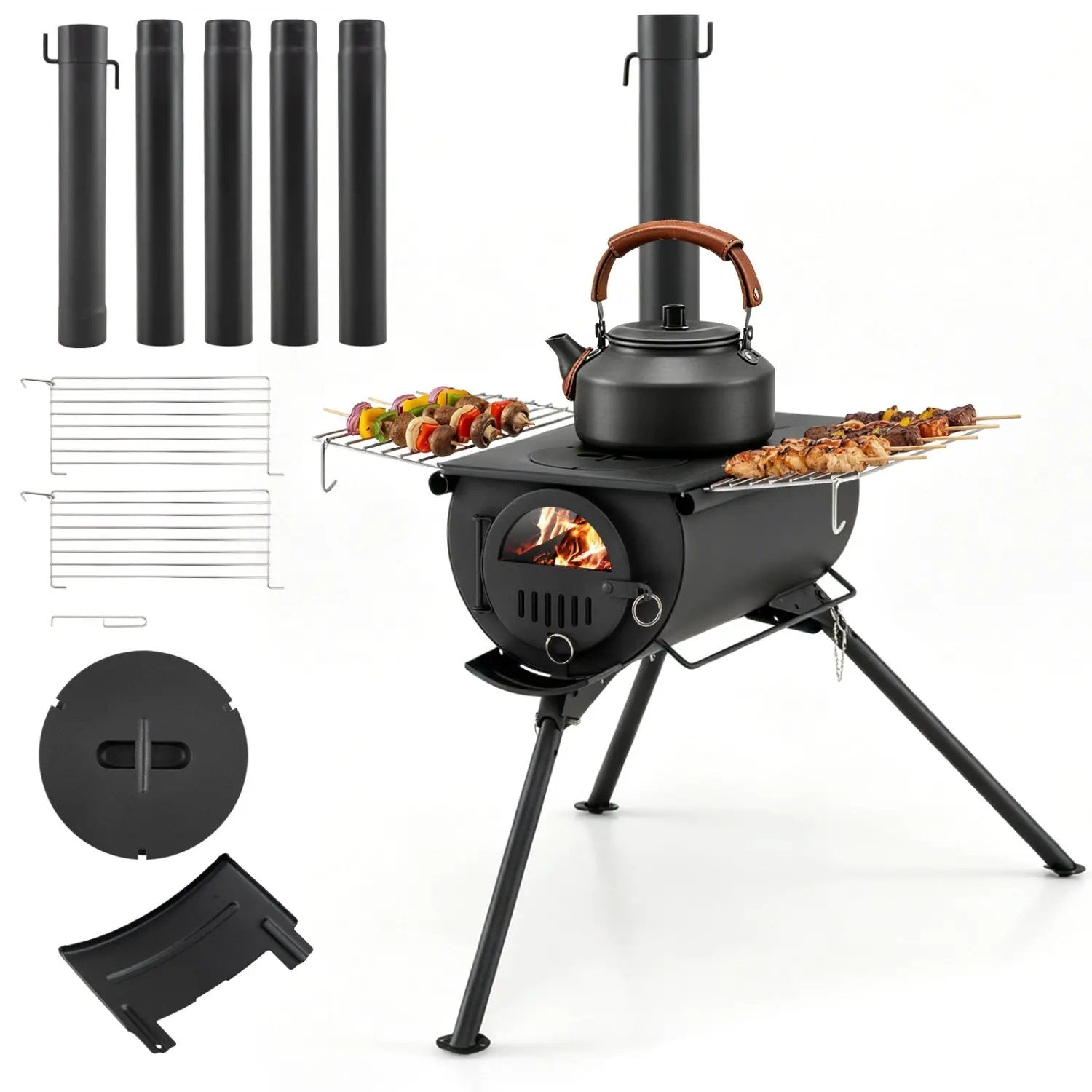 Hot Tent Stove with Chimney Pipes and Foldable Legs for Outdoor Heating by DirectDeals
